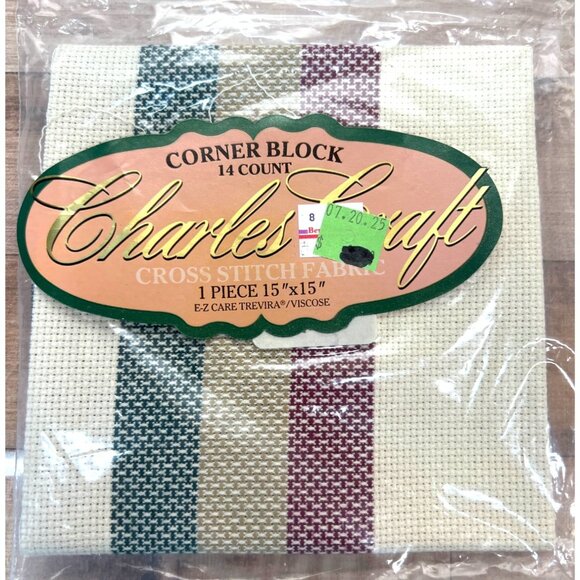 Charles Craft Corner Block Cross Stitch Fabric 15" x 15" 14 Count - Picture 1 of 2